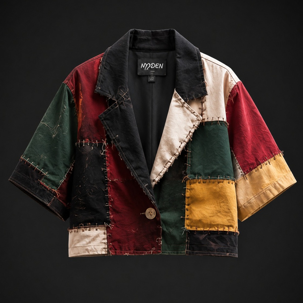 NYXDEN Handmade Patchwork Shirt in Crimson Forest
