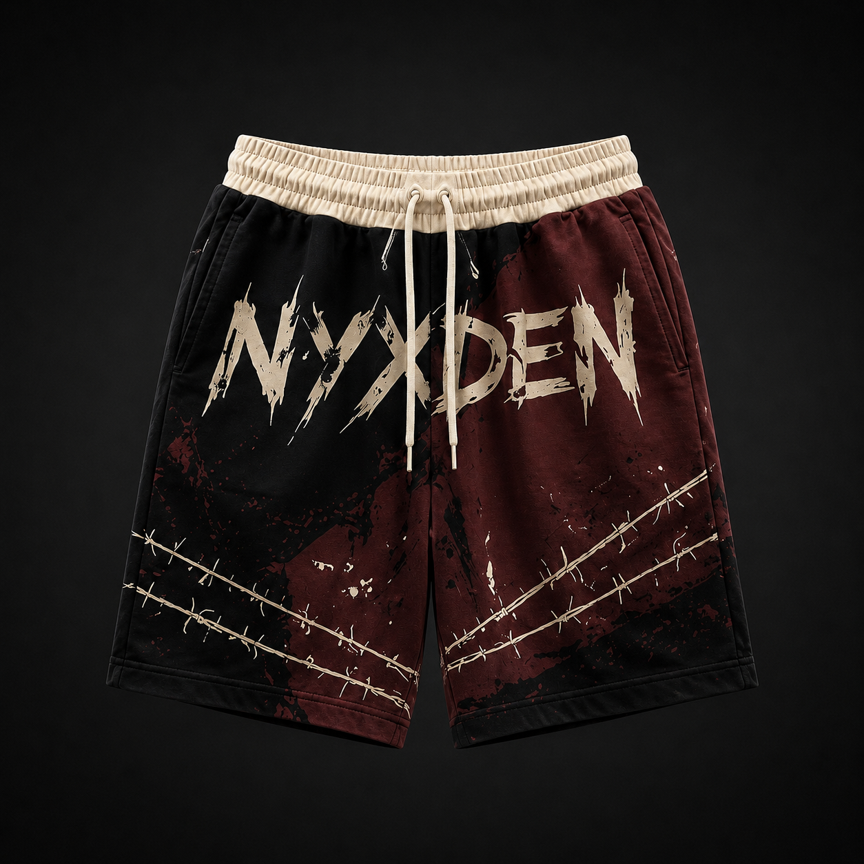 ChatGPT Image Jun 6, 2026, 05_13_51 PM (2) Burgundy Beige Patchwork Streetwear Shorts - Image 1