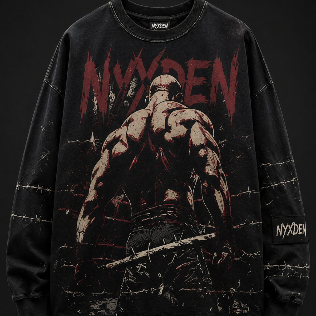 Untitled design Dark Warrior Graphic Patchwork Long Sleeve - Image 1