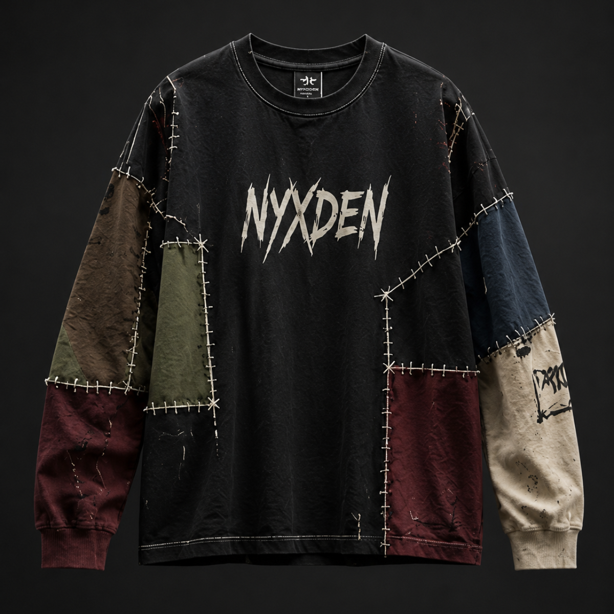 Untitled design (2) Midnight Black Handmade Patchwork Long Sleeve - Image 1