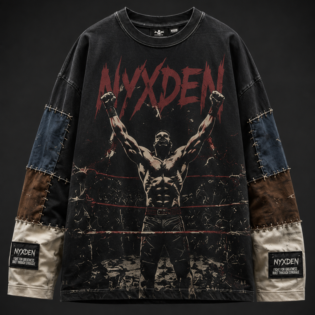 Untitled design (3) Black Victory Fighter Graphic Long Sleeve - Image 1