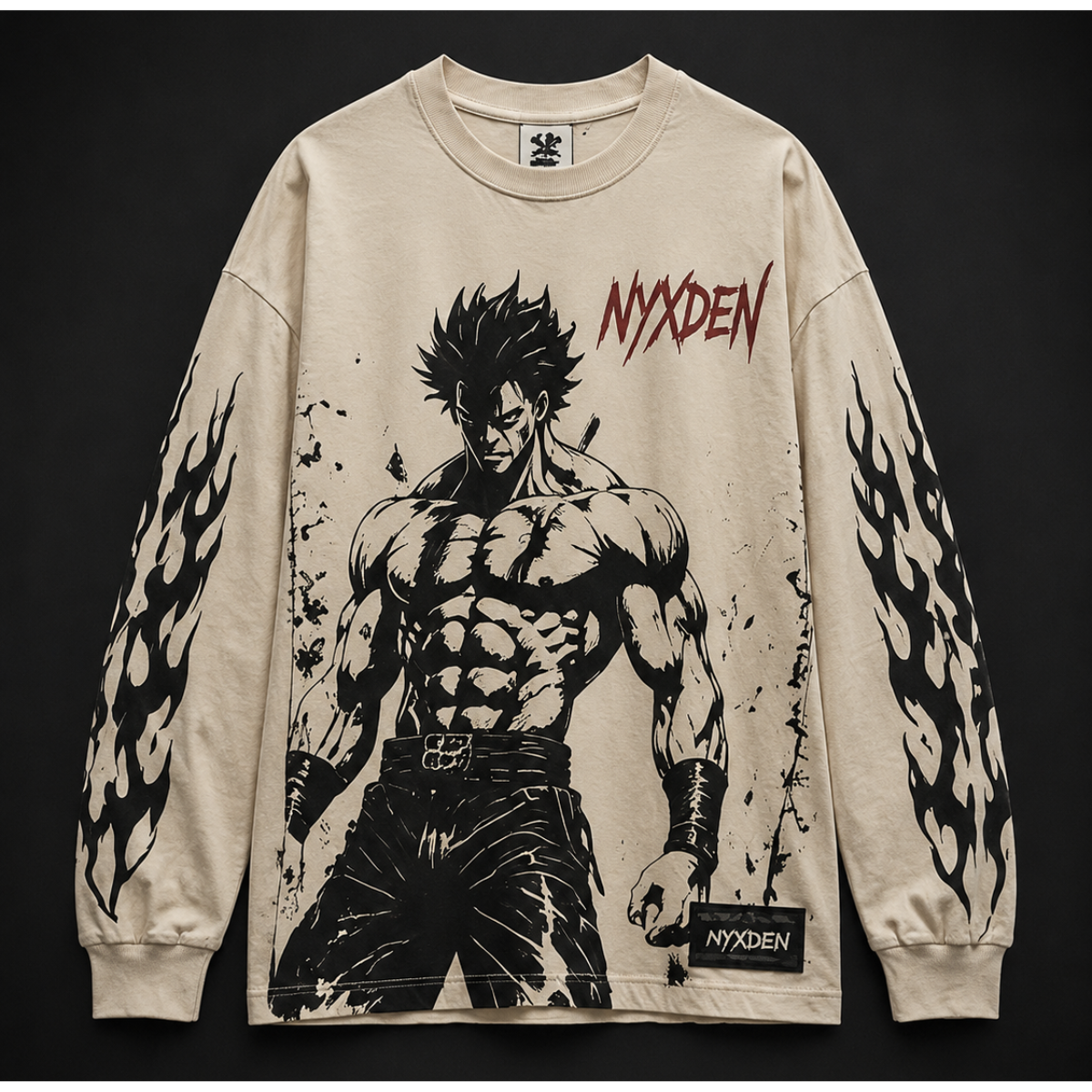 Untitled design (7) Cream Flame Warrior Graphic Long Sleeve - Image 1