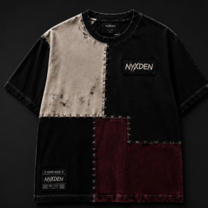 Burgundy Contrast Handmade Patchwork T-Shirt